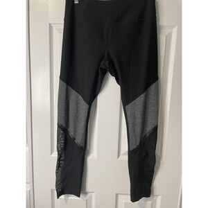 Black Gray Active Leggings Yoga‎ Pants Mesh Detail Workout Athleisure